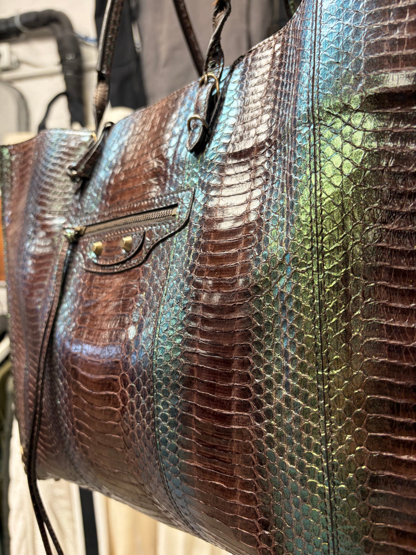 Balenciaga ‘Papier A4’ Oil Spill Genuine Python Leather Tote Bag