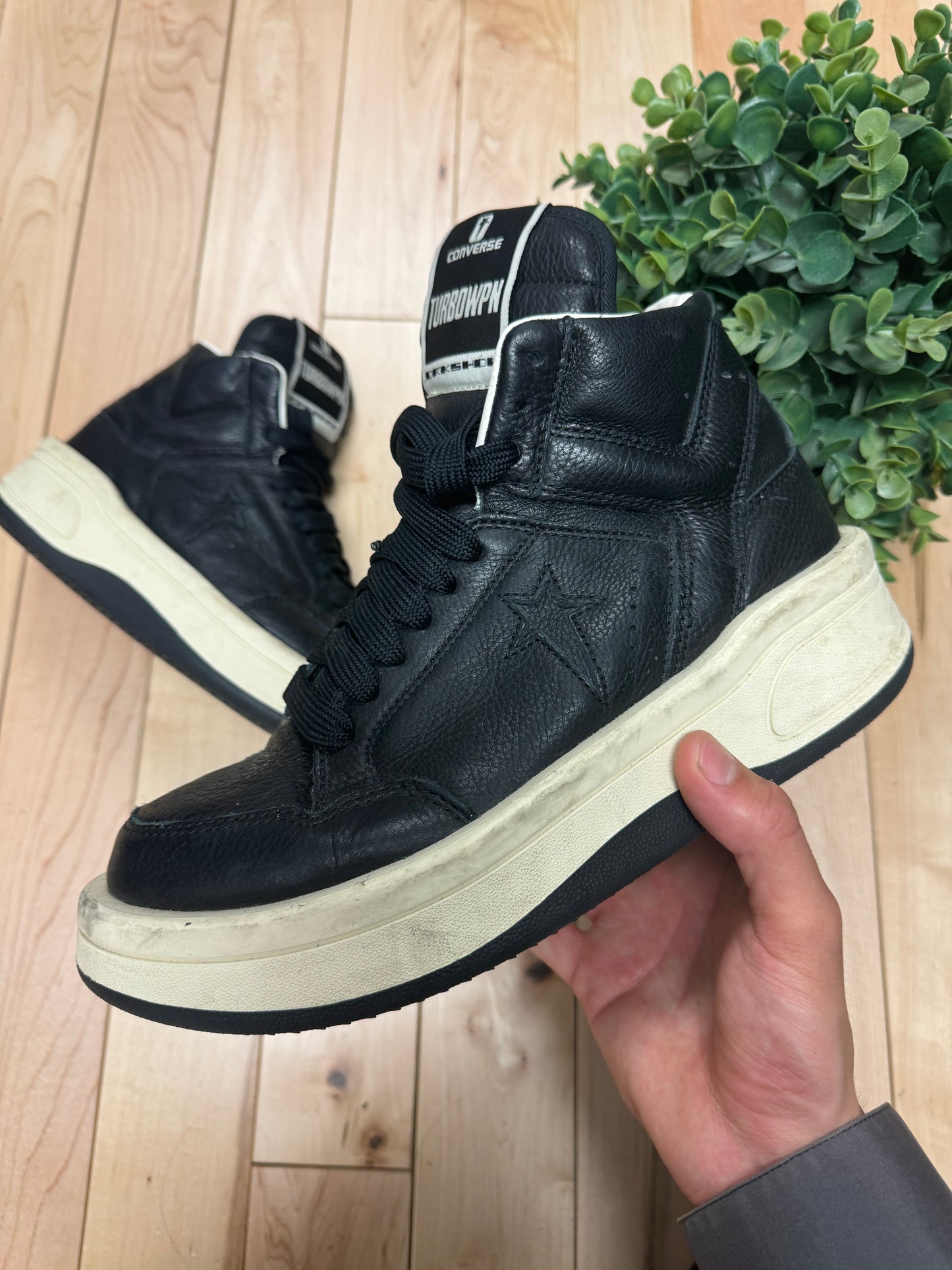 Rick Owens ‘TurboPWN’ Black Leather High Top Sneakers