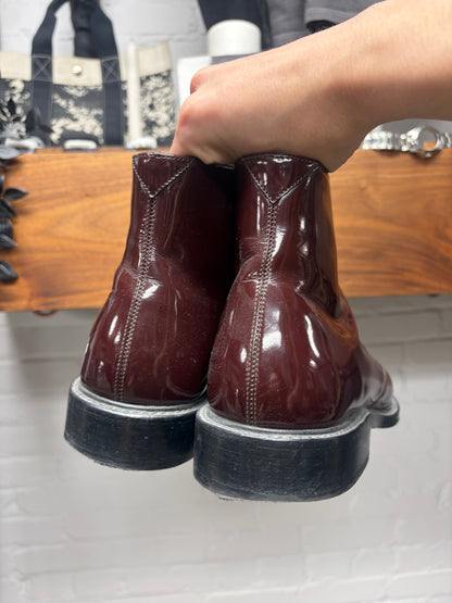 Saint Laurent Burgundy Patent Leather Ankle Boots