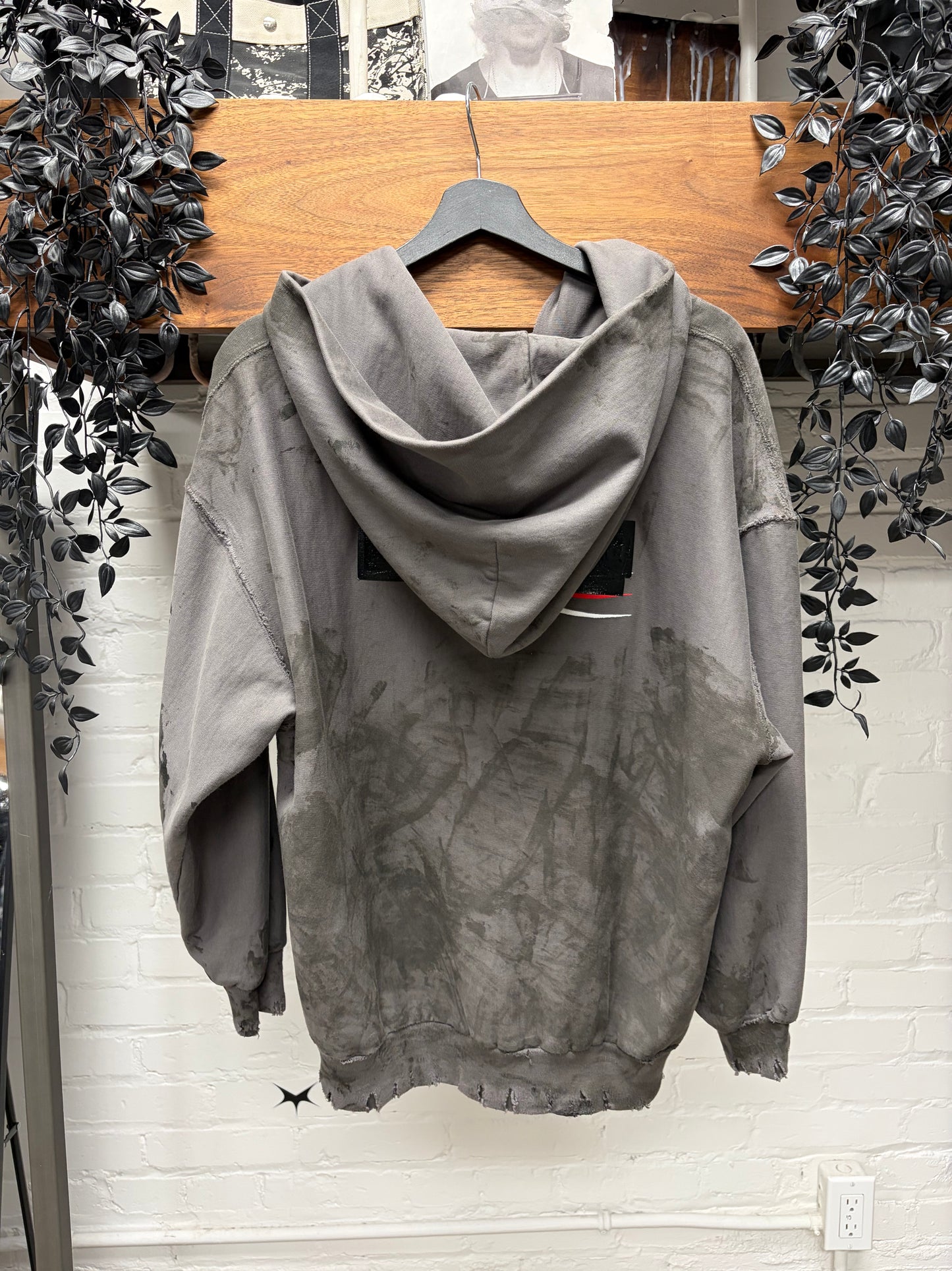 AW2023 Balenciaga Mudshow ‘Gaffer Tape’ Grey Distressed Zip-Up Hoodie