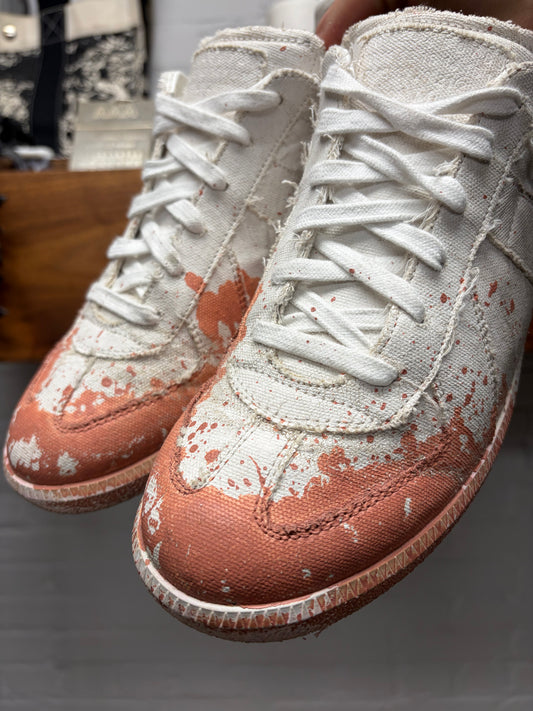 Maison Margiela Paint Splatter White/Red Low Top Sneakers