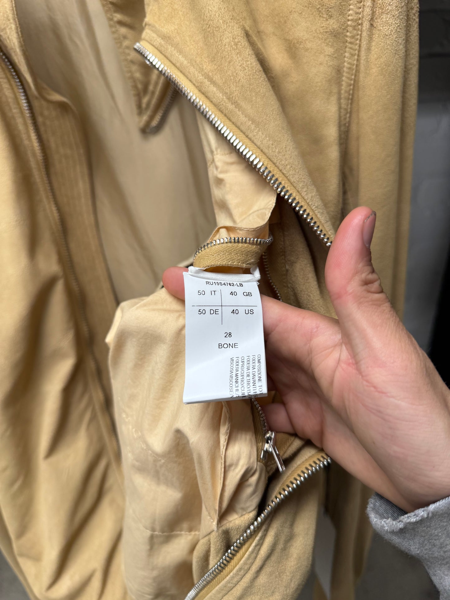 SS2015 Rick Owens ‘Faun’ Blistered Lambskin ‘Mollino’ Zip Bone Jacket