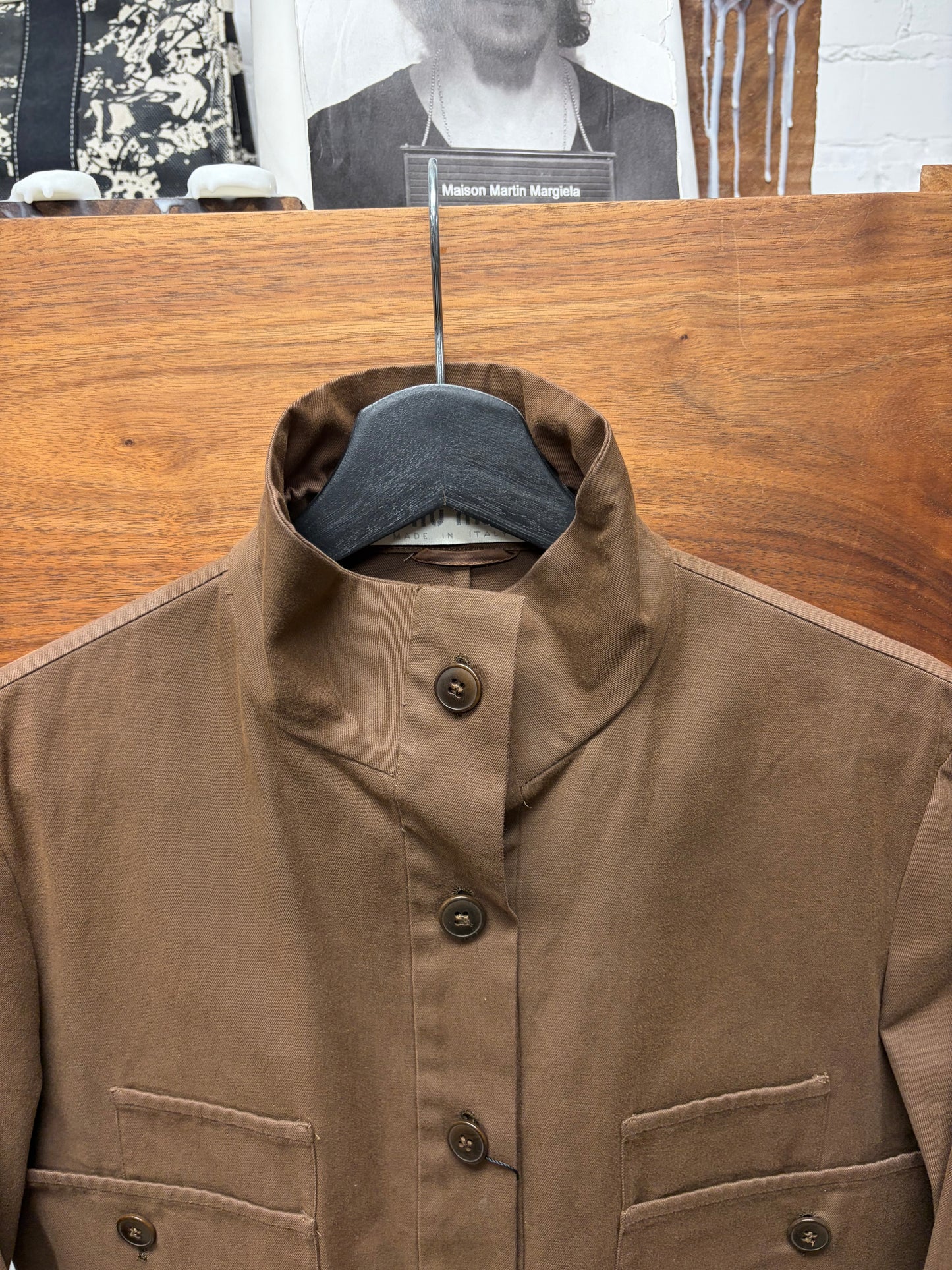 AW1999 Miu Miu High Neck Brown Cotton Trucker Jacket