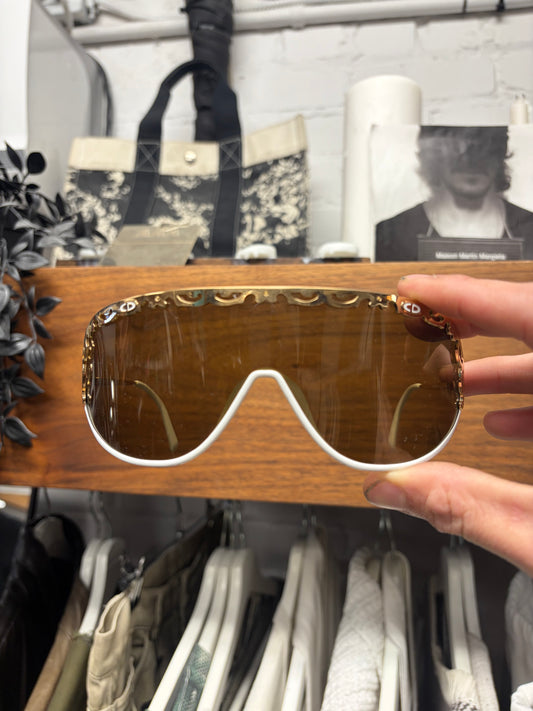 2000s Dior ‘2501’ White/Gold Full Shield Sunglasses