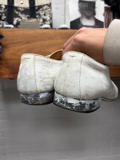 Maison Martin Margiela Painted White Leather Pointed Toe Dress Shoes