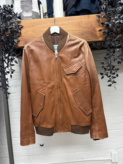 AW2009 Maison Martin Margiela Brown Lambskin Leather Bomber Jacket
