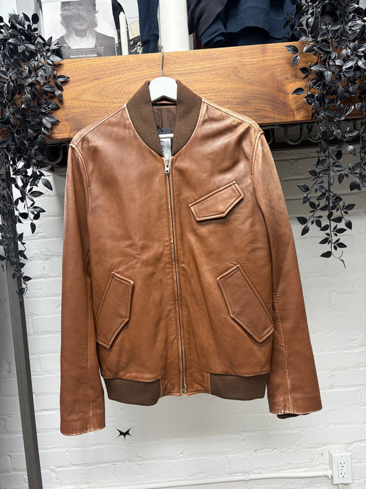 AW2009 Maison Martin Margiela Brown Lambskin Leather Bomber Jacket