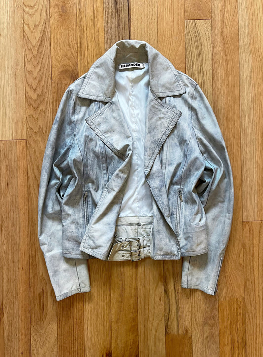 2000s Jil Sander Raw White Calfskin Leather Biker Jacket