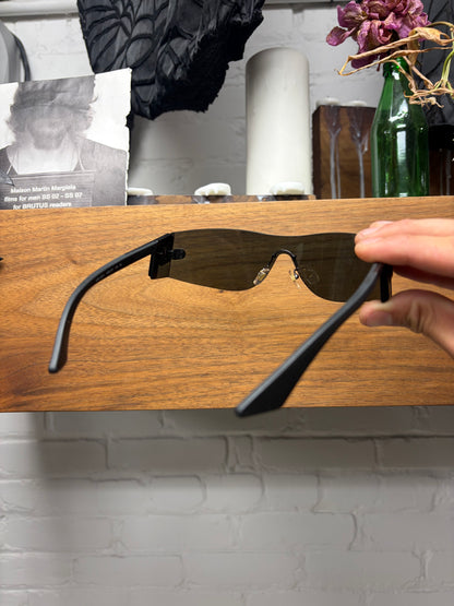 Versace Rimless Black ‘Shield’ Sport Lens Black Sunglasses