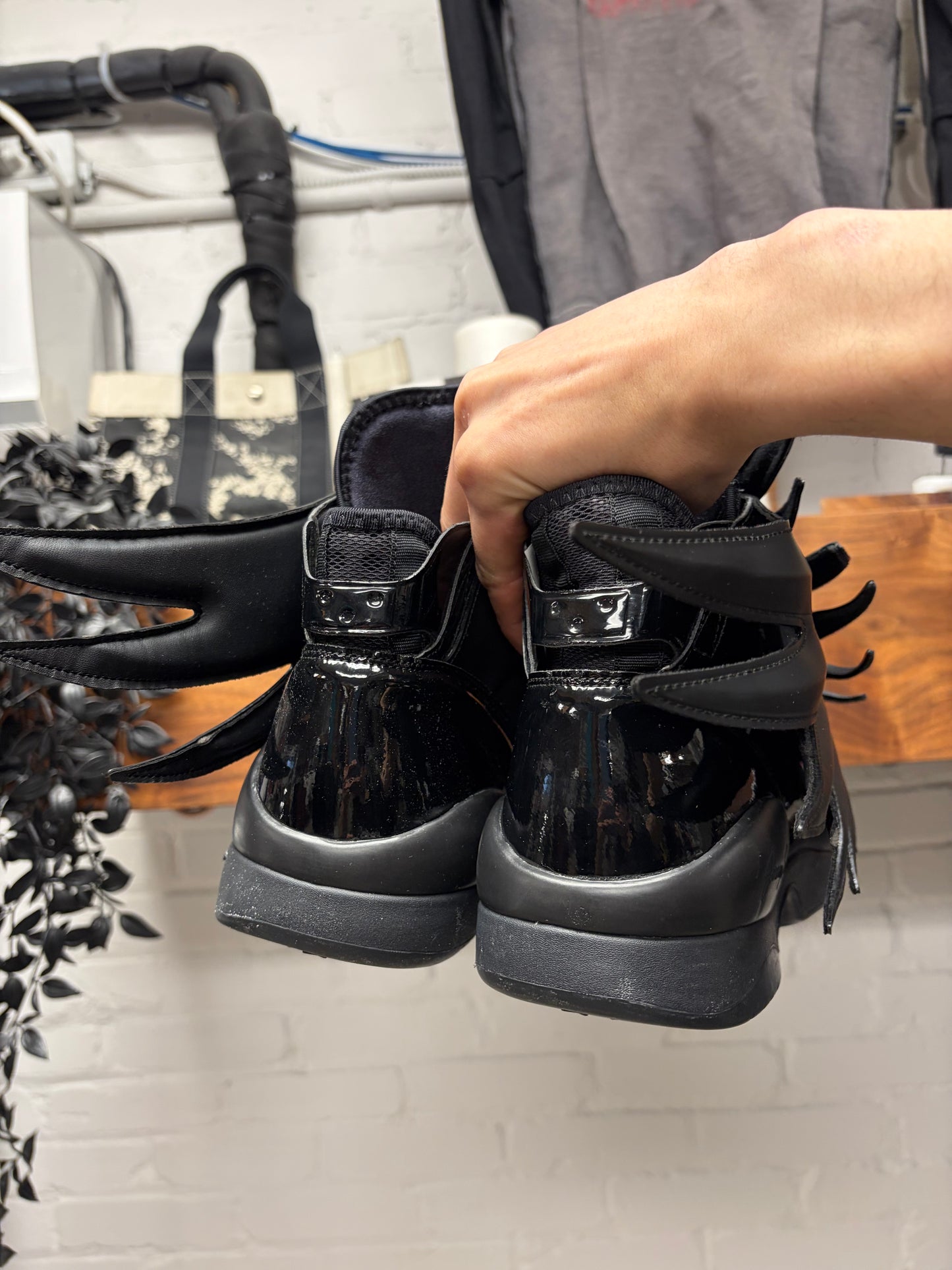 Jeremy Scott x Adidas Wings 3.0 ‘Dark Knight’ Black Patent Leather High Top Sneakers