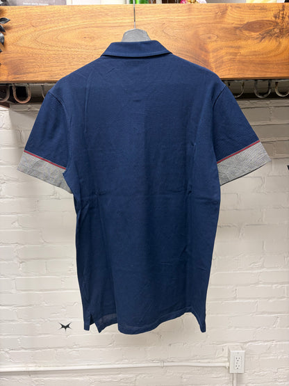 Gucci Navy Blue Polo with ‘Rolled Hem’ Color-Blocked Sleeve Polo