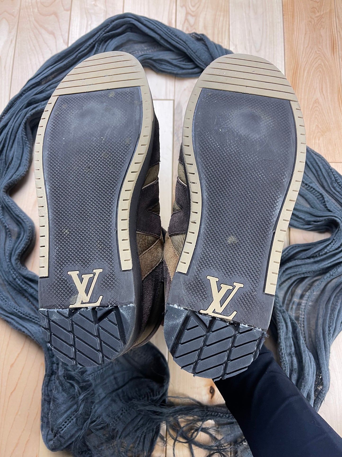 Louis Vuitton Brown Suede ‘Court’ High Top Sneakers