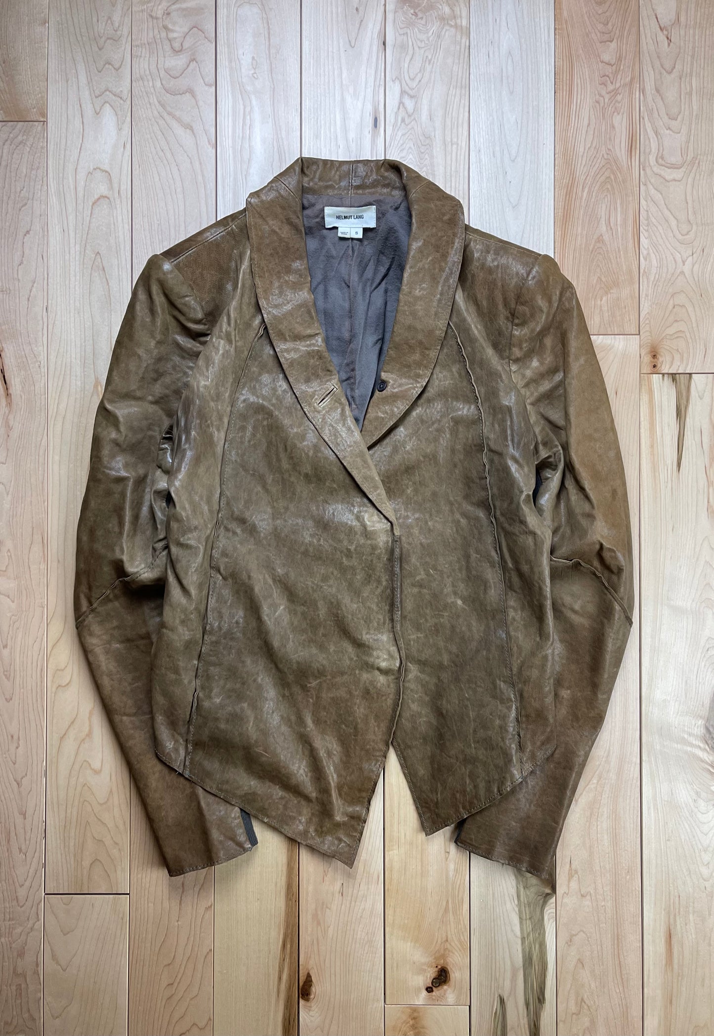 Helmut Lang Brown Calfskin Leather Asymmetric Blazer