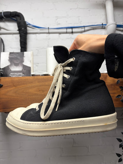 Rick Owens Black/Milk Canvas ‘Ramones’ High Top Sneakers
