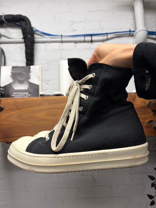 Rick Owens Black/Milk Canvas ‘Ramones’ High Top Sneakers
