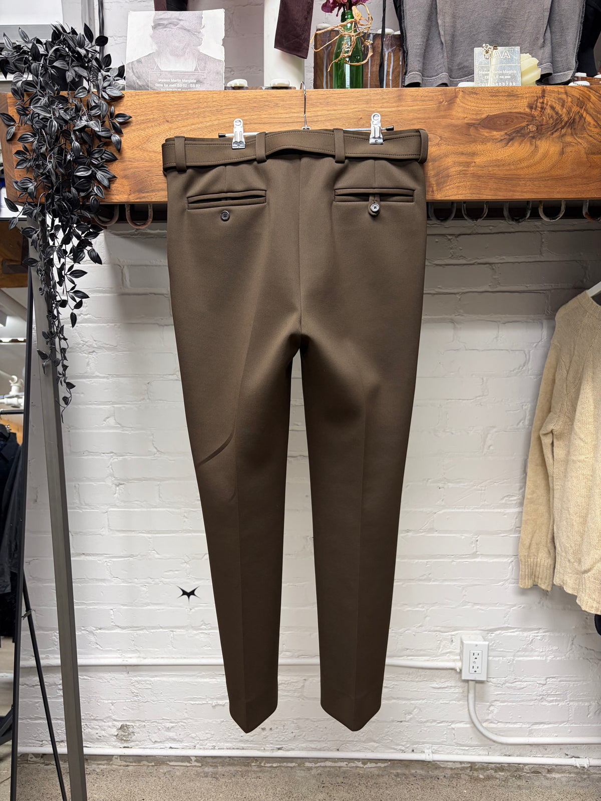 Prada ‘Belted’ Brown Pleated Slim Cut Trousers