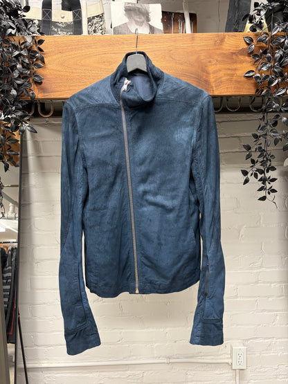 AW2018 Rick Owens Sisyphus ‘Mollino’ Olympic Blue High Neck Zip Blistered Lambskin Leather Jacket