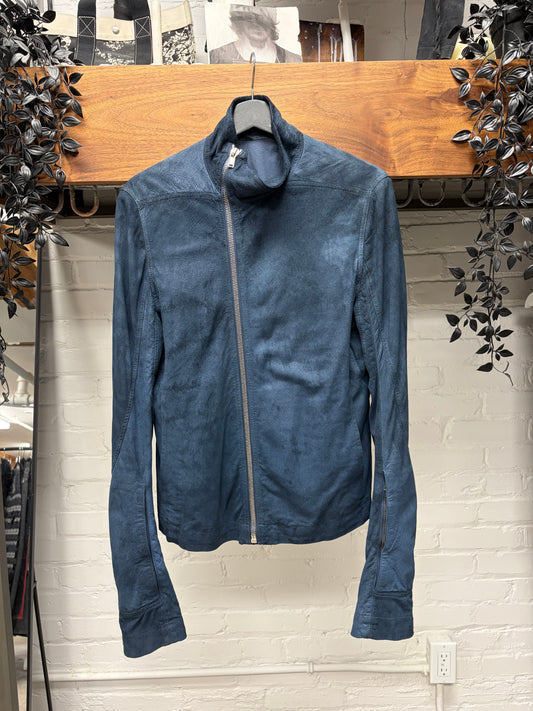 AW2018 Rick Owens Sisyphus ‘Mollino’ Olympic Blue High Neck Zip Blistered Lambskin Leather Jacket
