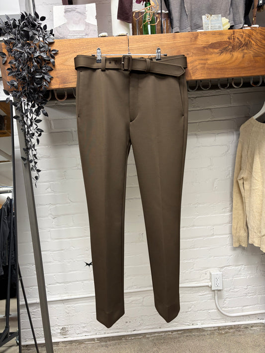 Prada ‘Belted’ Brown Pleated Slim Cut Trousers
