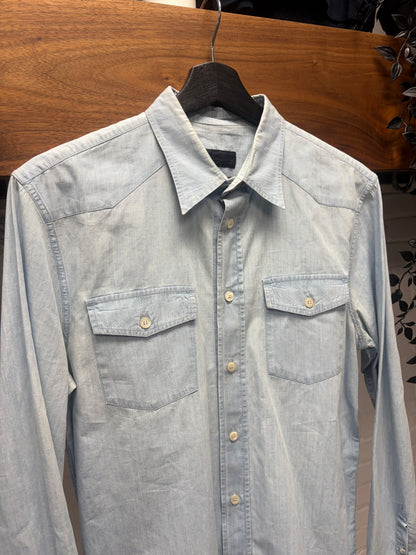 Prada Light Wash Blue Denim Western Inspired Button Up Shirt