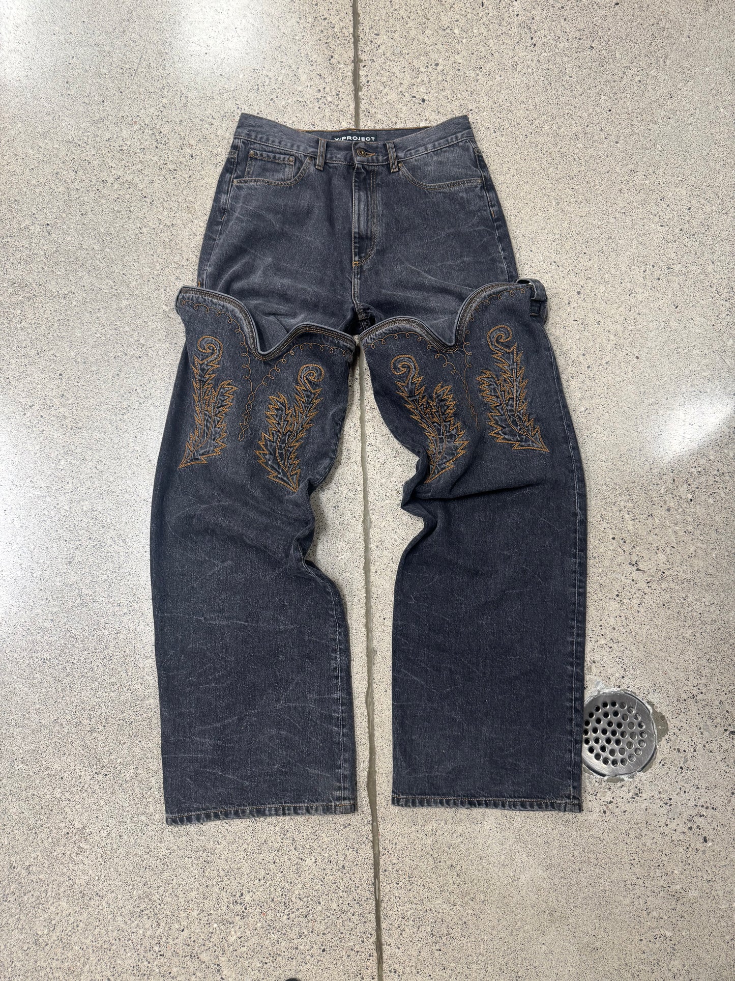 Y-Project ‘Cowboy’ Washed Black Detachable Denim
