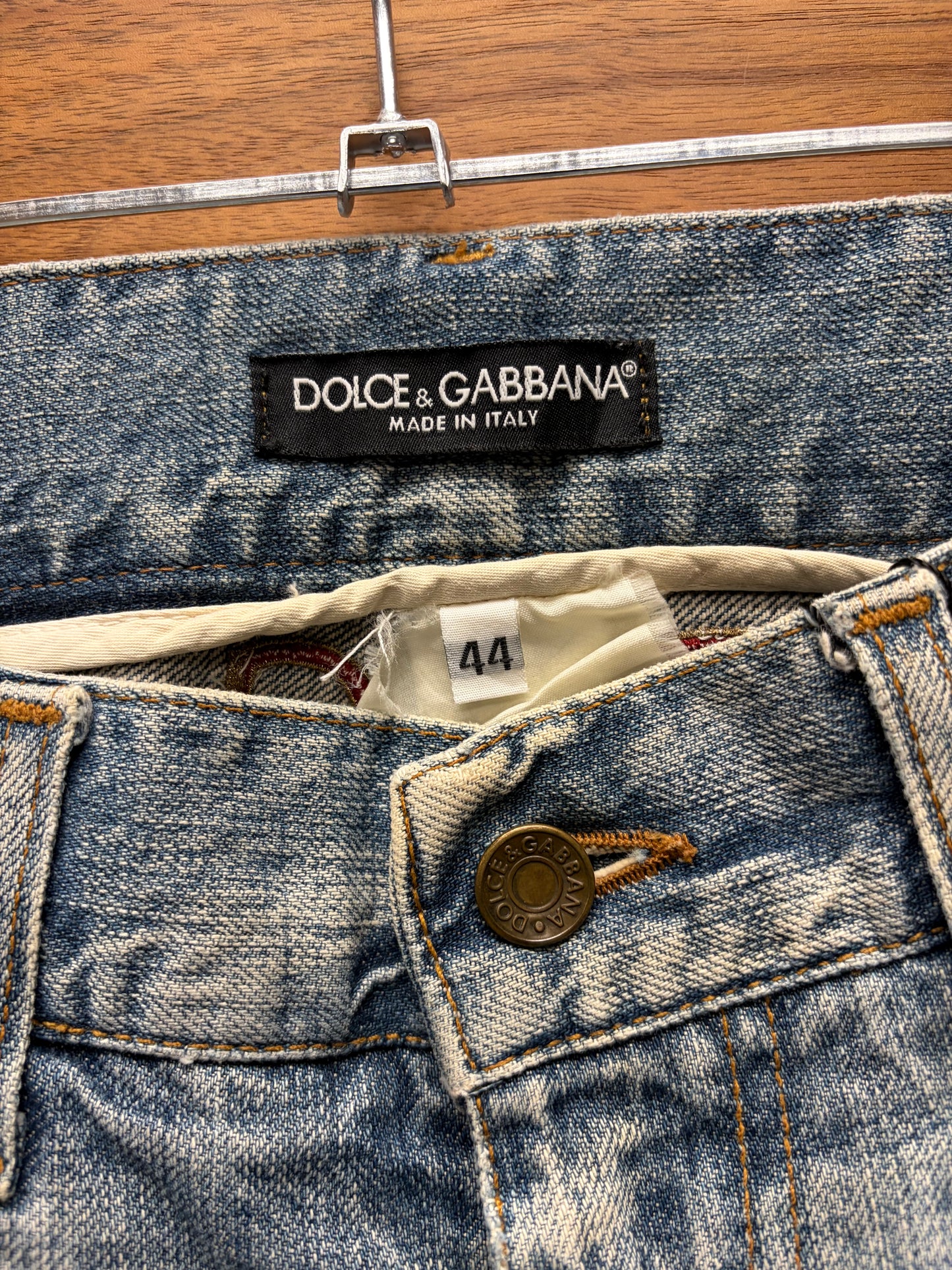 2000s Dolce & Gabbana Washed Blue ‘Metal Badge’ Bootcut Denim