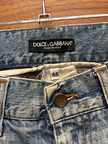 2000s Dolce & Gabbana Washed Blue ‘Metal Badge’ Bootcut Denim