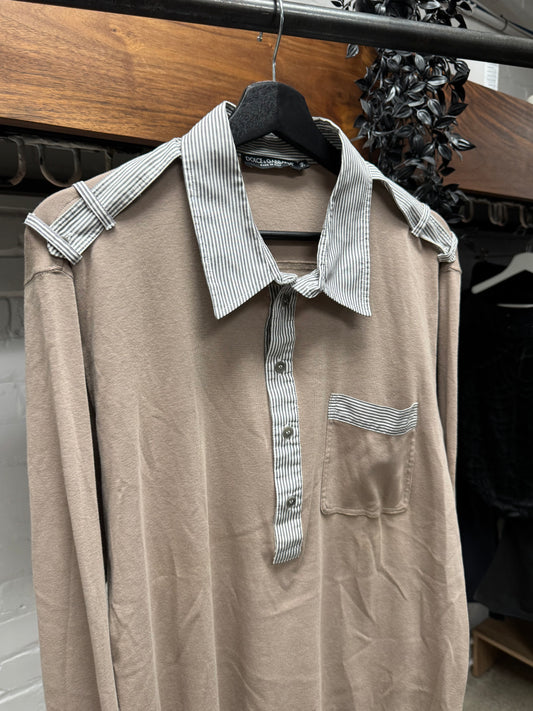 Dolce & Gabbana Cashmere/Pinstripe Brown Rugby Shirt