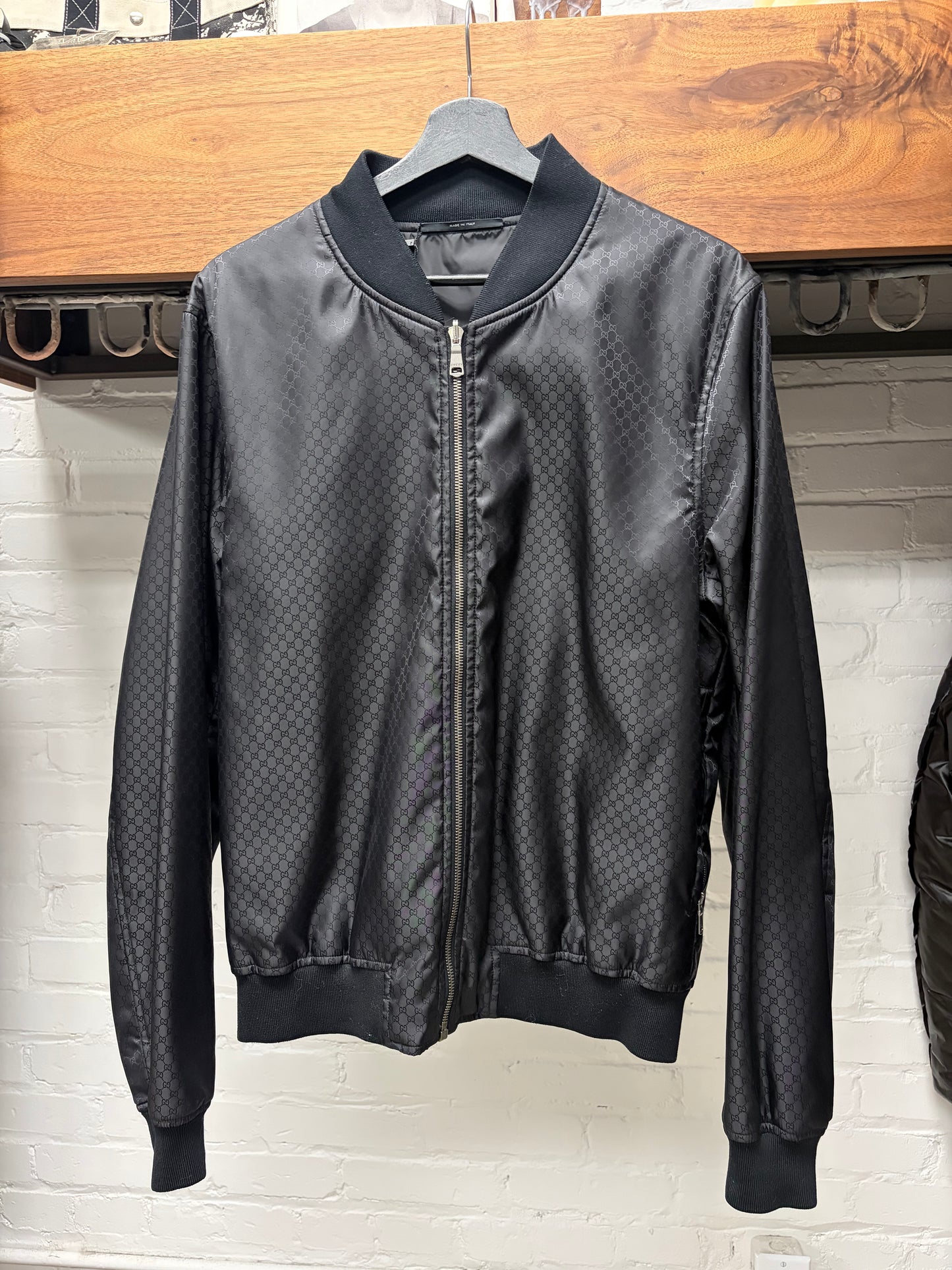 2010s Gucci GG ‘Interlock Monogram’ Silk Lined Black Bomber Jacket