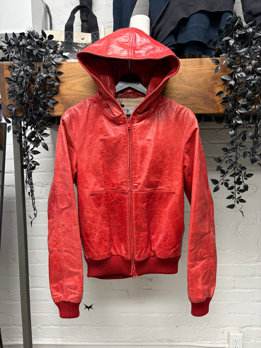 Y-3 by Yohji Yamamoto Glossy Red Calfskin Leather Zip-Up Hoodie