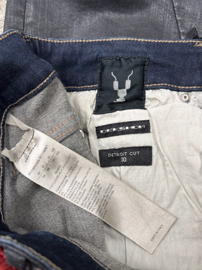 Rick Owens DRKSHDW Red/Black Waxed ‘Detroit’ Cut Hybrid Denim