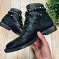 Saint Laurent Ranger Studded Black Leather Combat Ankle Boots