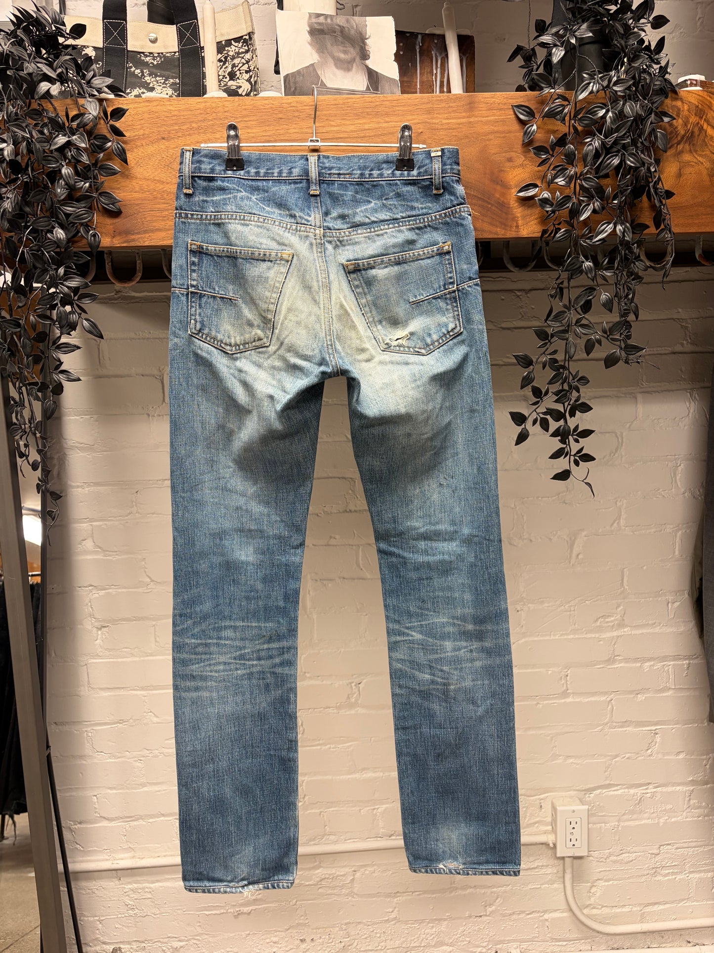 Dior Homme Unaltered Blue Sashiko Repaired Skinny Jeans
