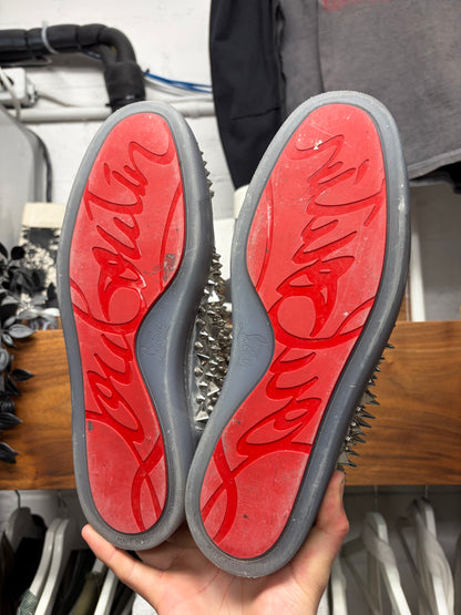 Christian Louboutin ‘Louis Spikes’ Metallic Silver Red Bottom Sneakers