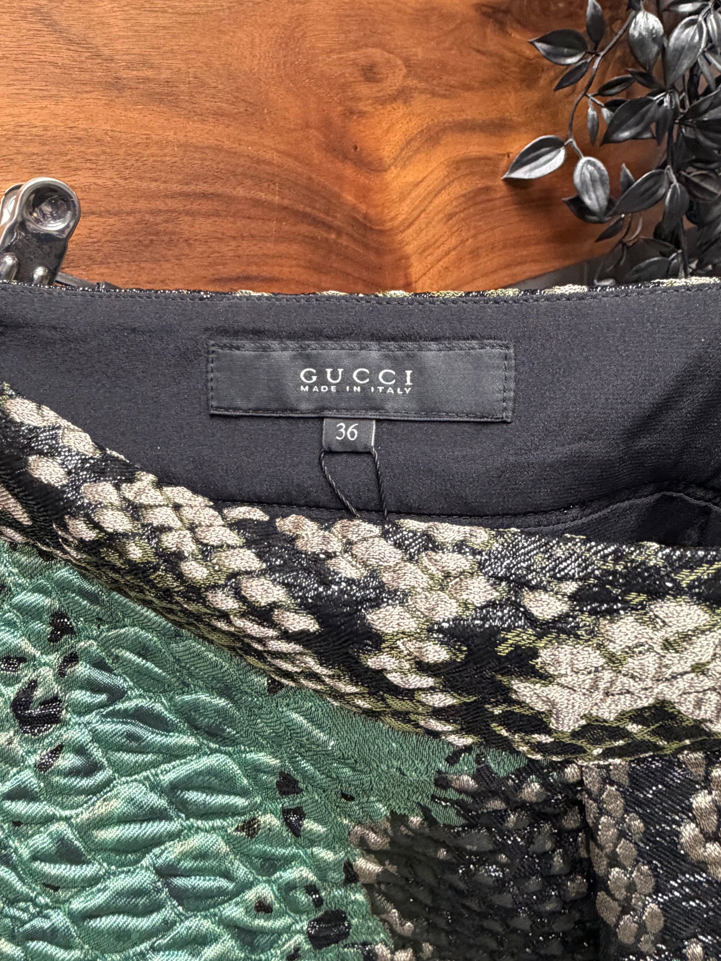 2000s Gucci by Frida Giannini Snakeskin Patterned Midi Length Skirt