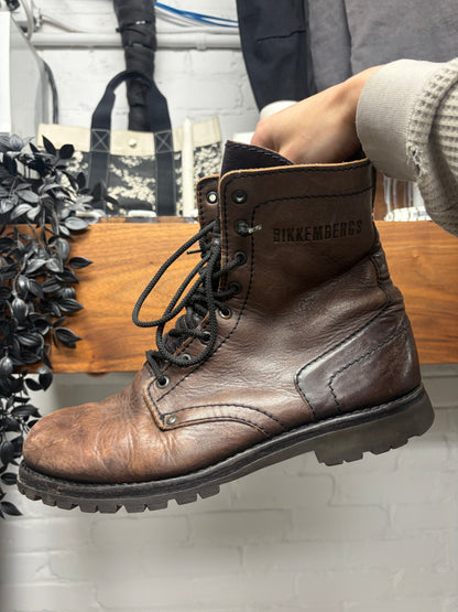 Dirk Bikkembergs Brown Calf Leather Combat Boots