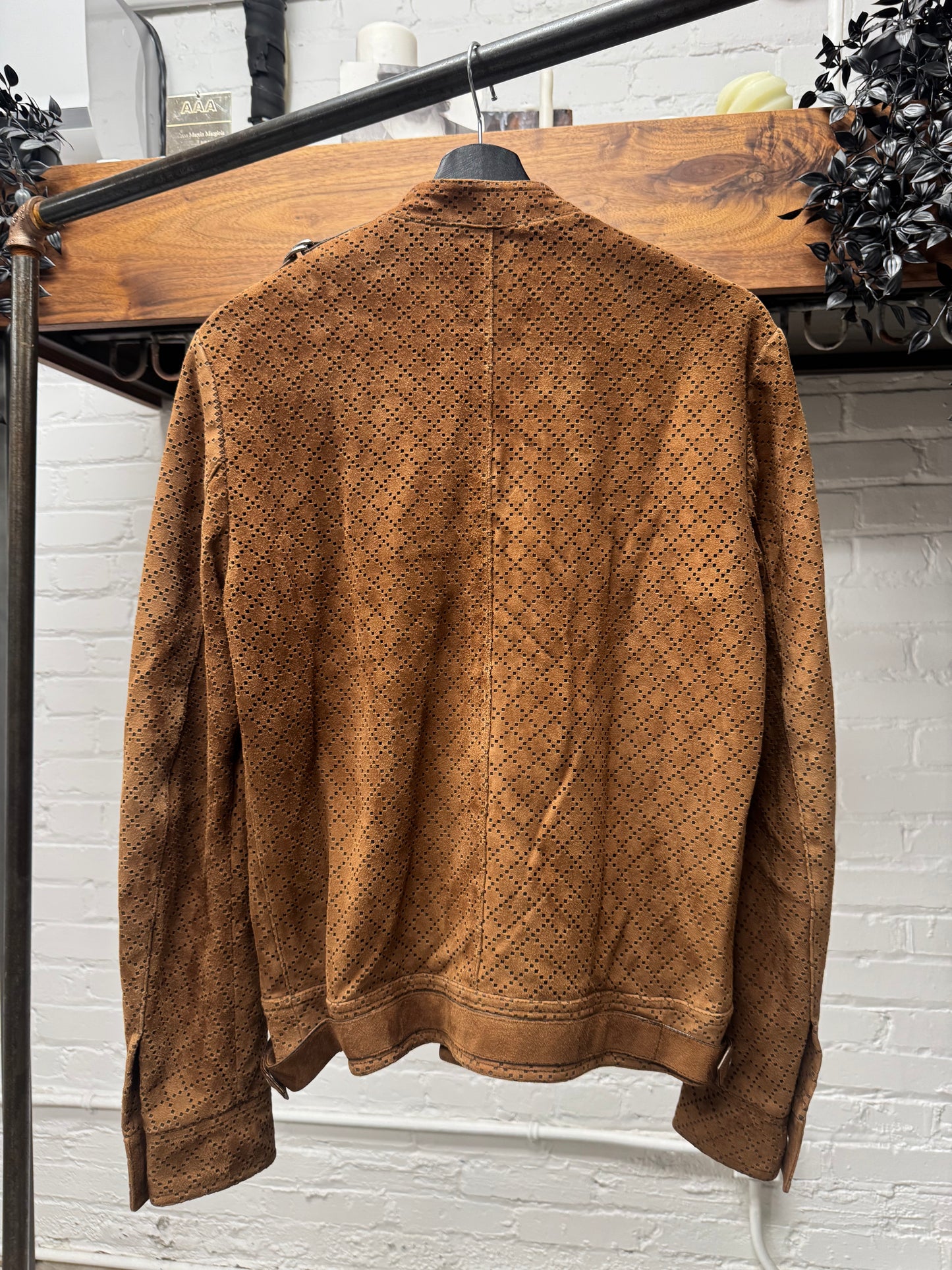 Gucci by Tom Ford ‘Diamante’ Perforated Brown Suede Biker Jacket