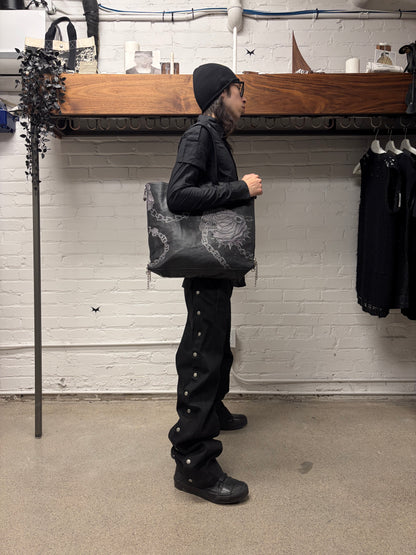 AW2014 Yohji Yamamoto Cowhide ‘Tiger & Chains’ Black Leather Tote Bag