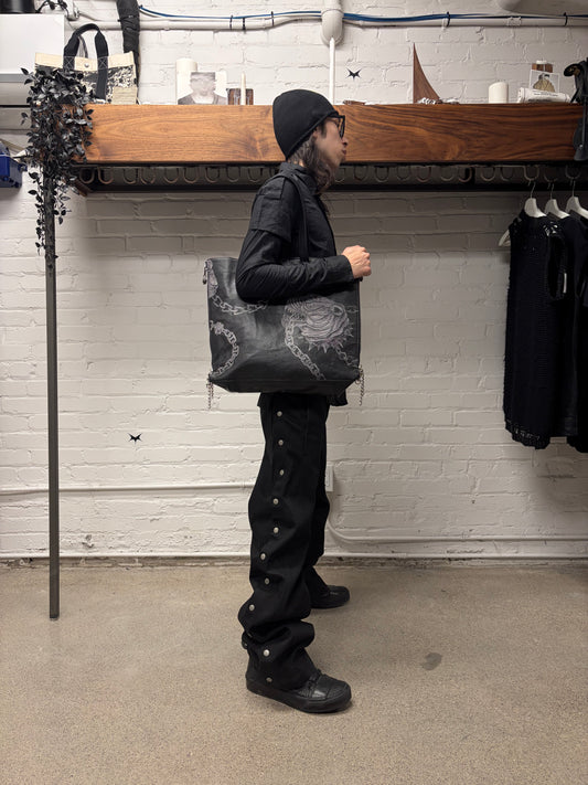 AW2014 Yohji Yamamoto Cowhide ‘Tiger & Chains’ Black Leather Tote Bag