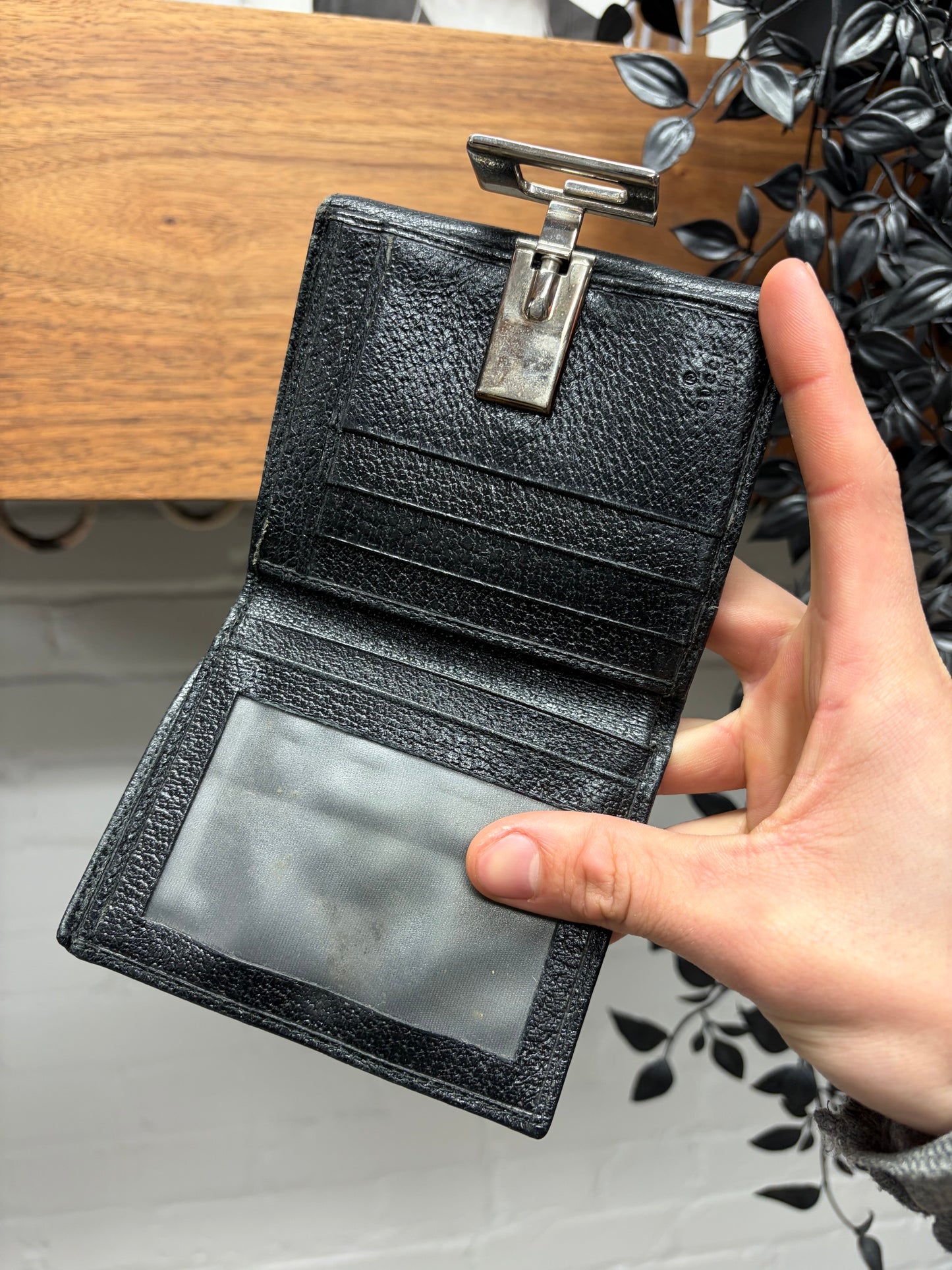 Gucci by Tom Ford ‘G-Clasp’ Pebbled Black Leather Bifold Wallet