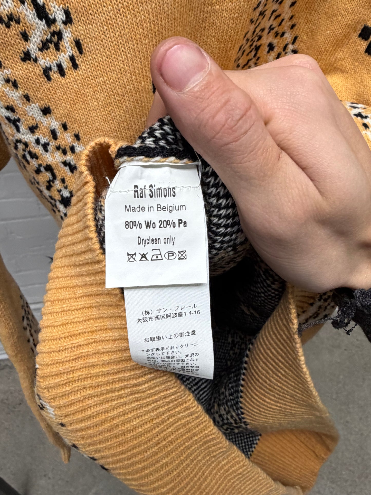 AW2004 Raf Simons ‘Waves’ Yellow Paisley Knit Sweater