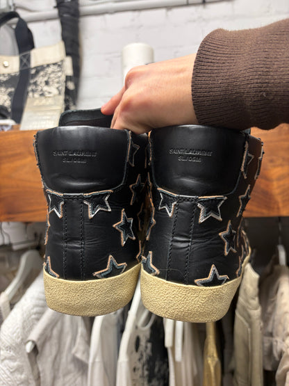 Saint Laurent ‘Star Appliqué’ Black Leather High Top Sneakers