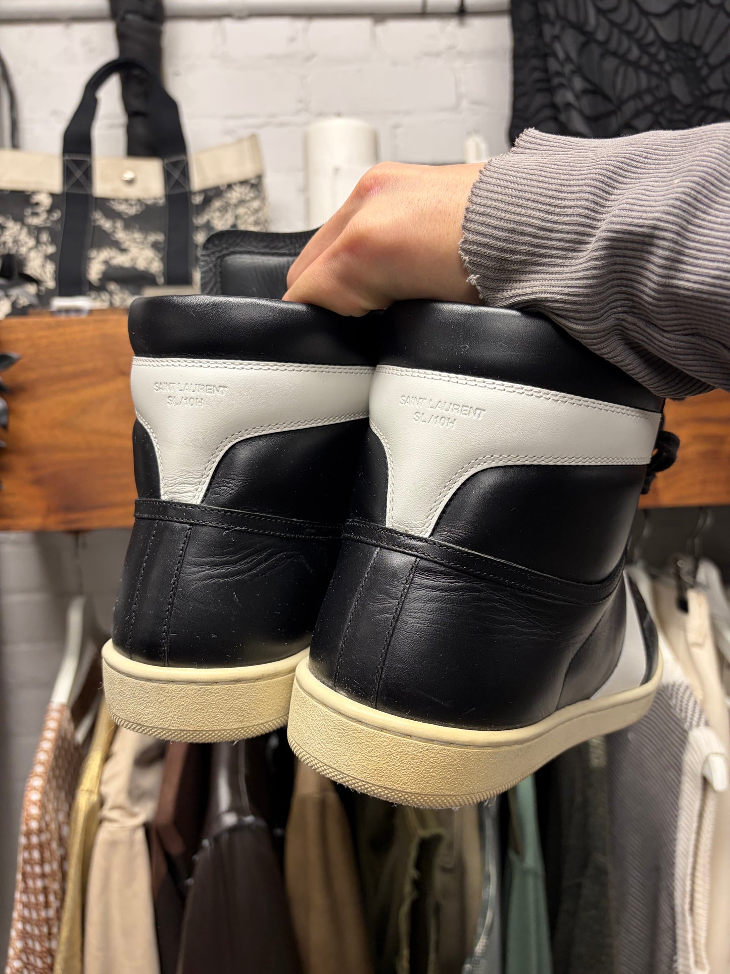Saint Laurent ‘SL/10H’ Black & White Leather Court High Top Sneakers