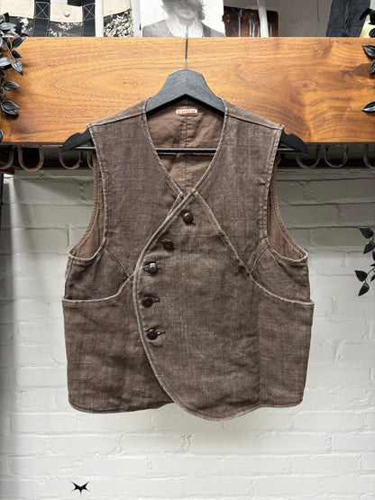 Kapital Asymmetric Buckle-Back Brown Linen Vest