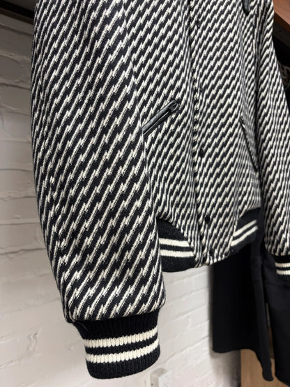 AW2018 Saint Laurent Houndstooth Black/White ‘Teddy’ Varsity Jacket with Leather Accents
