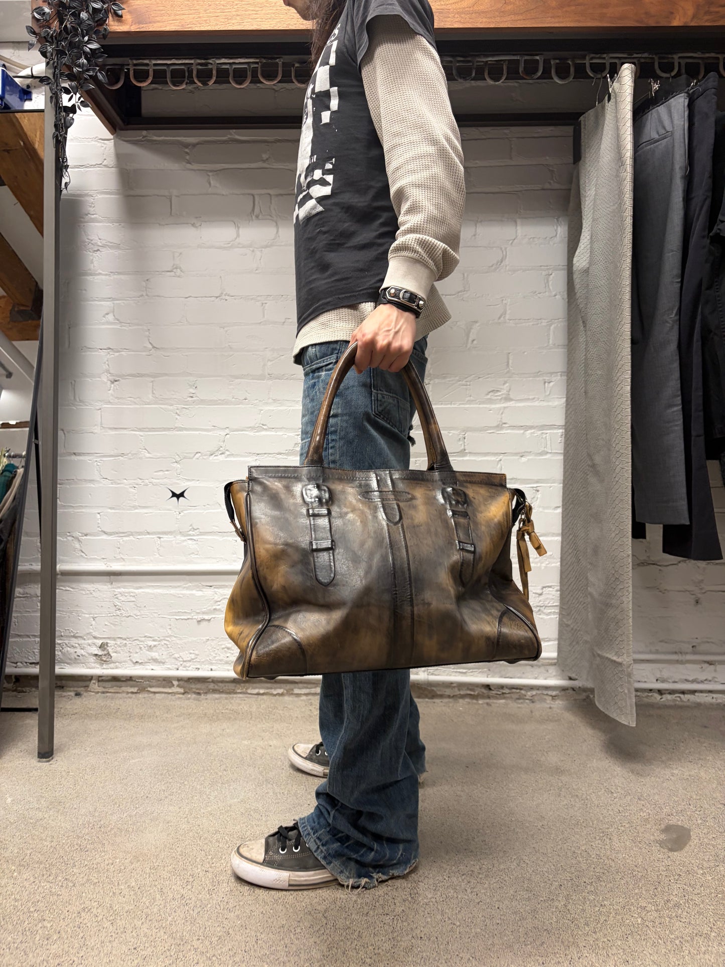 Mihara Yasuhiro Heavily Patina Faded ‘Boston’ Top Handle Leather Bag