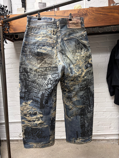 2023 Acne Studios ‘Trompe L’œil’ Distressed Graffiti Super Baggy Denim