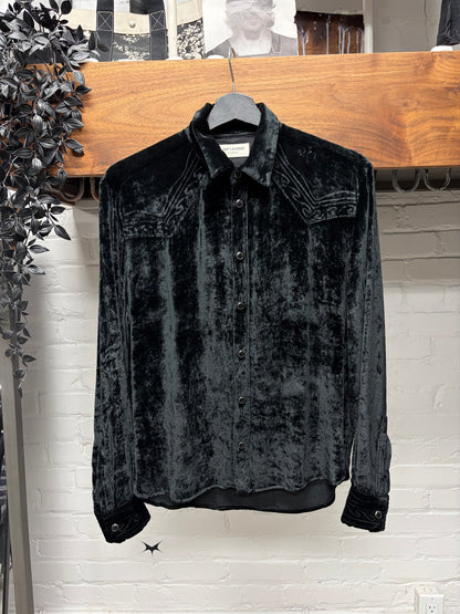 SS2018 Saint Laurent ‘Western’ Button Snap Black Velour Shirt