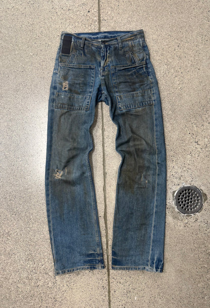 2000s Rick Owens 'Mud Wash’ Bootcut Slab Denim.