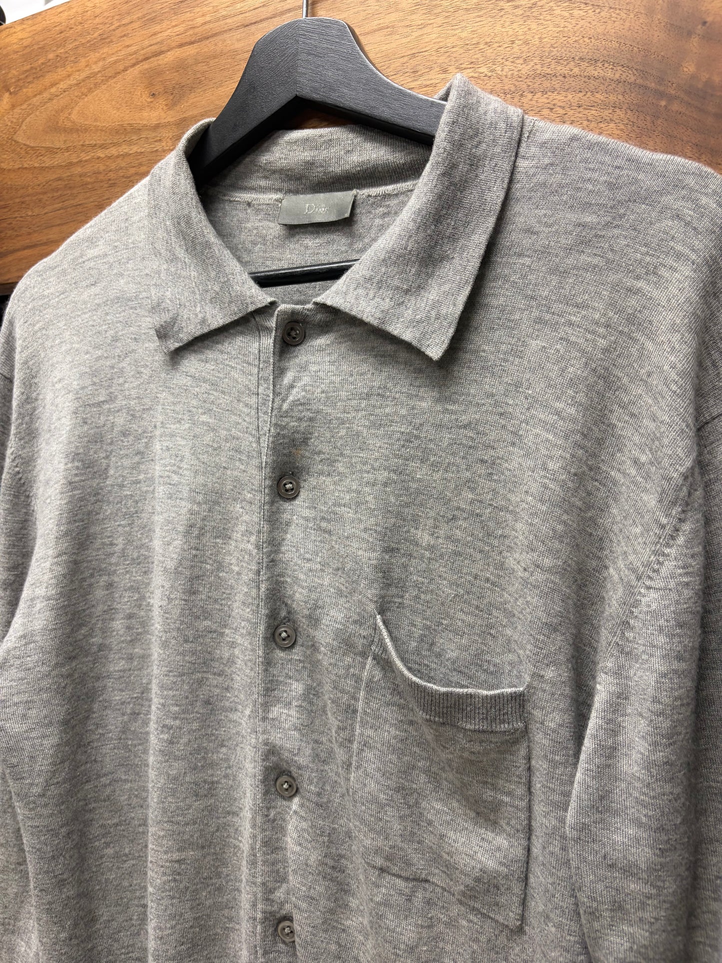 SS2005 Dior Homme by Hedi Slimane ‘Beck’ Grey Cashmere Long Sleeve Knit Polo